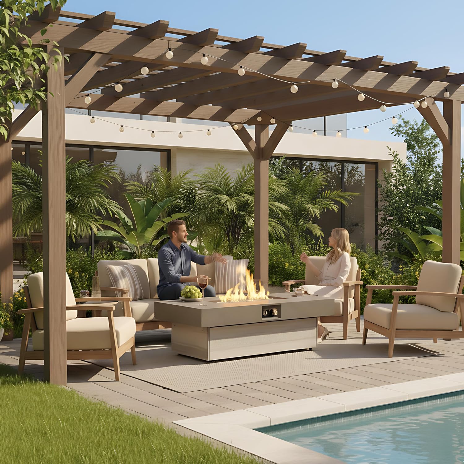 Outdoor Fire Pit Table Propane Gas Fire pits Outdoor Fireplaces 48'' Rectangular Firepit Table, 50,000 BTU Fire Table for Patio Set, Two Options of Assembled Hight, Tank Required to Be Kept Outside.