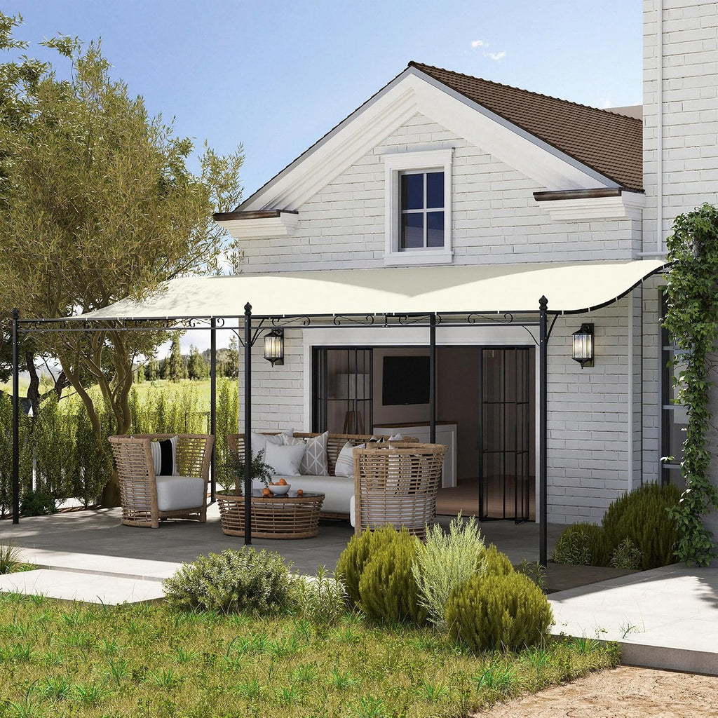Outsunny 10' x 20' Outdoor Pergola Canopy, Wall-Mounted Metal Patio Canopy with Weather-Resistant Fabric and Drainage Holes for Backyard Garden Porch Beach, Cream White