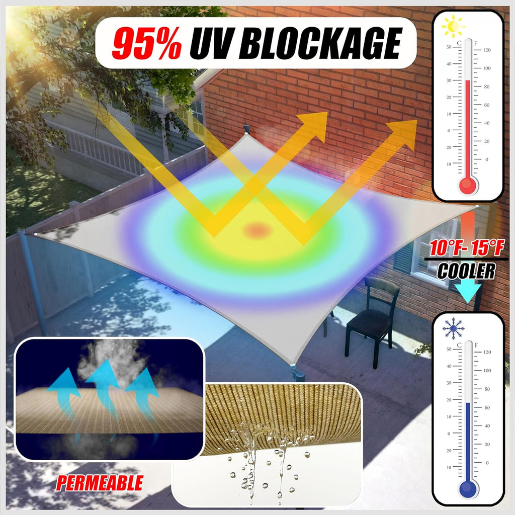 Colourtree CTAPR1020 Custom Size 10' x 18' White Sun Shade Sail Canopy UV Block UPF50  Rectangle - Commercial Standard Heavy Duty - 190 GSM - 3 Years Warranty