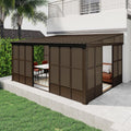 Domi 12x16FT Sunroom, Wall Mounted Sunroom Kit with Galvanized Steel Sloping Roof, Outdoor Sunroom Gazebo with Detachable PC Screen, 3 Sliding Double Doors, Lean to Sun Room for Patio, Deck