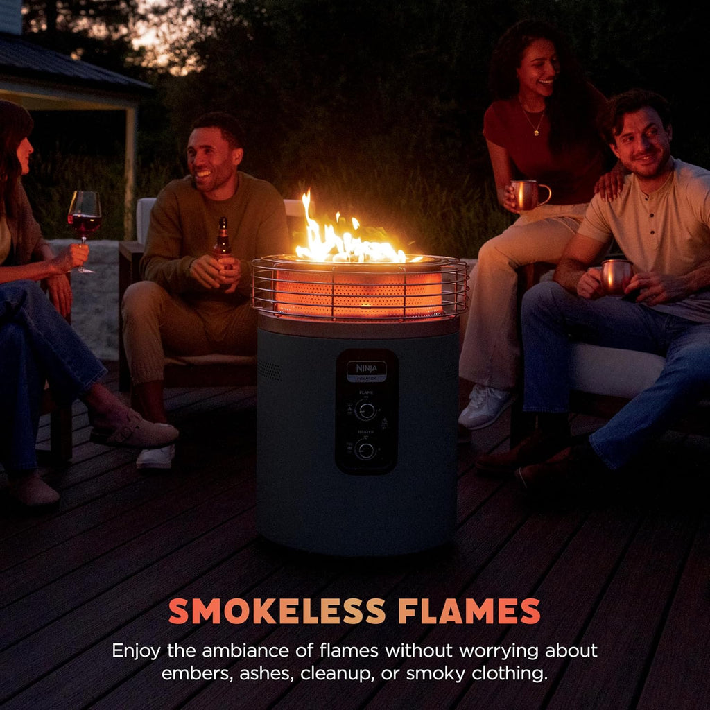 Ninja Fireside360™ Outdoor Heater & Fire Pit | 3 Modes: Flame, Heat, Flame & Heat | Portable for Patio, Deck, Camping, Beach | Easy Control Smokeless Flames | Push to Start Ignition | Black | OF101BK