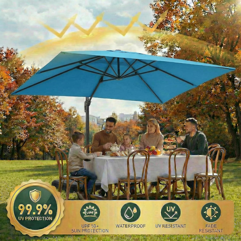Hoteel 10ft Patio Umbrella Heavy Duty Aluminum Windproof & Shade Provision Outdoor Cantilever Square Offset Large Umbrella Height Adjustable with 360°Rotation for Patio Pool Deck Gazebo, Light Blue