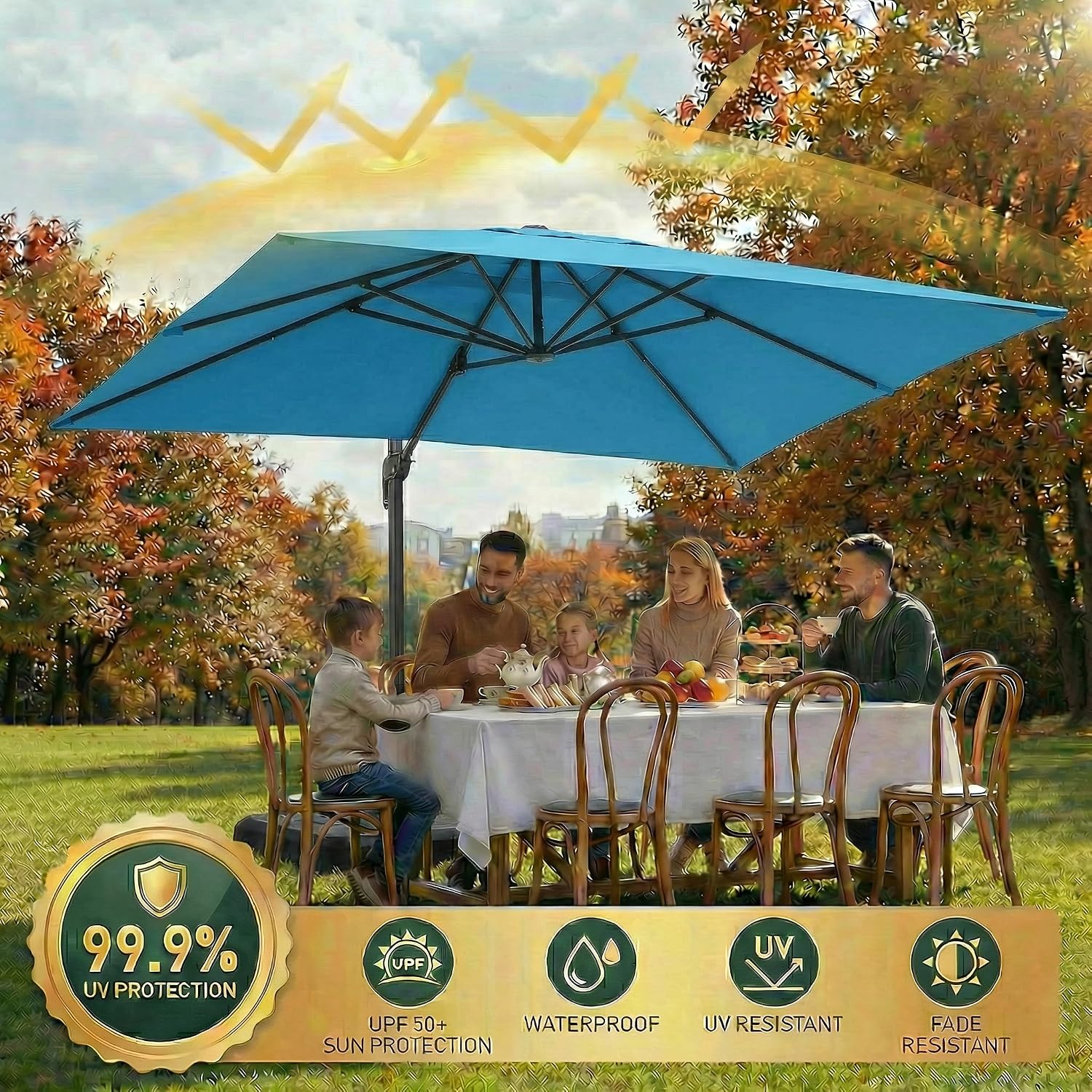 Hoteel 10ft Patio Umbrella Heavy Duty Aluminum Windproof & Shade Provision Outdoor Cantilever Square Offset Large Umbrella Height Adjustable with 360°Rotation for Patio Pool Deck Gazebo, Light Blue