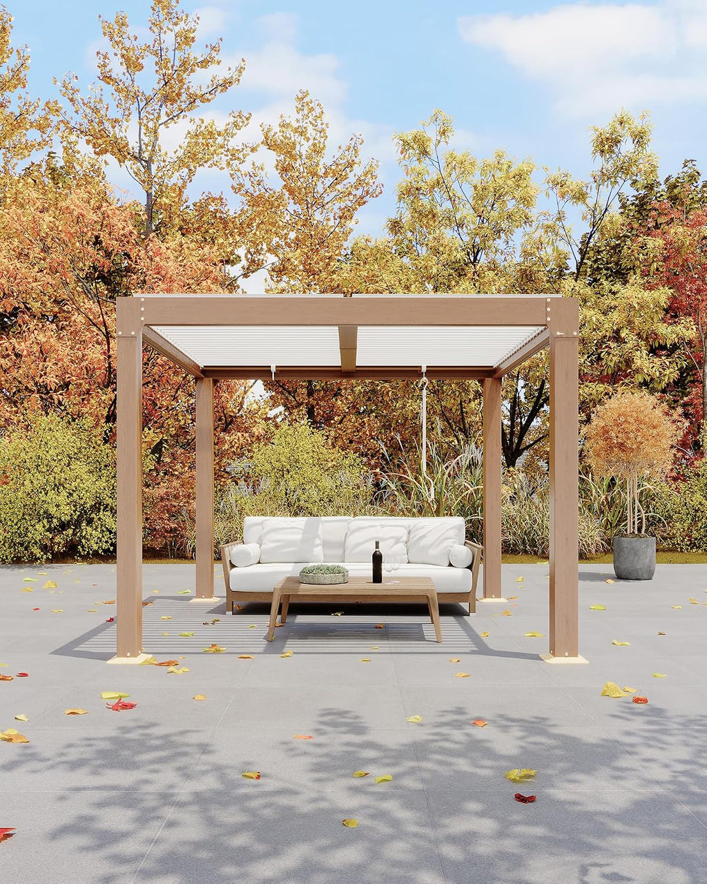 GarveeLife Louvered Pergola 10 ft x10', Outdoor Pergola with Adjustable Louvered Roof, Reinforced Aluminum Frame, Integrated Drainage System, Hardtop Gazebo for Patio, Deck, Wood Grain