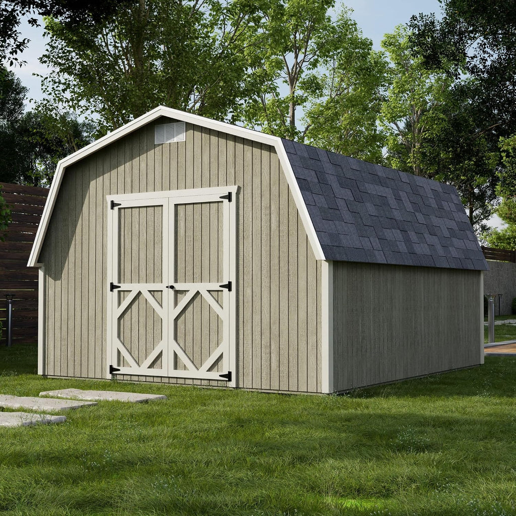 Little Cottage Co. 12x14 Classic Gambrel Barn with 4 ft. Sidewalls with Floor, Outdoor Wood Storage Shed Do-It-Yourself Precut Kit