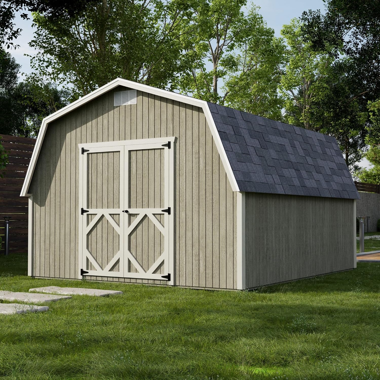Little Cottage Co. 12x14 Classic Gambrel Barn with 4 ft. Sidewalls with Floor, Outdoor Wood Storage Shed Do-It-Yourself Precut Kit