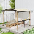 10' x 13' Arched Top Outdoor Pergola, Aluminum Frame Gazebo with Storage Shelf, Wood-Like Frame Patio Pergola Shade for Patio, Backyard, Garden, Poolside, Beige