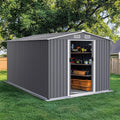 Shed with Windows,Large Metal Outdoor Storage Shed, Lockable Tool Storage shed, Steel Garden shed, Suitable for Backyard, Terrace, and Poolside (Grey+Metal, 8FTx12FT)