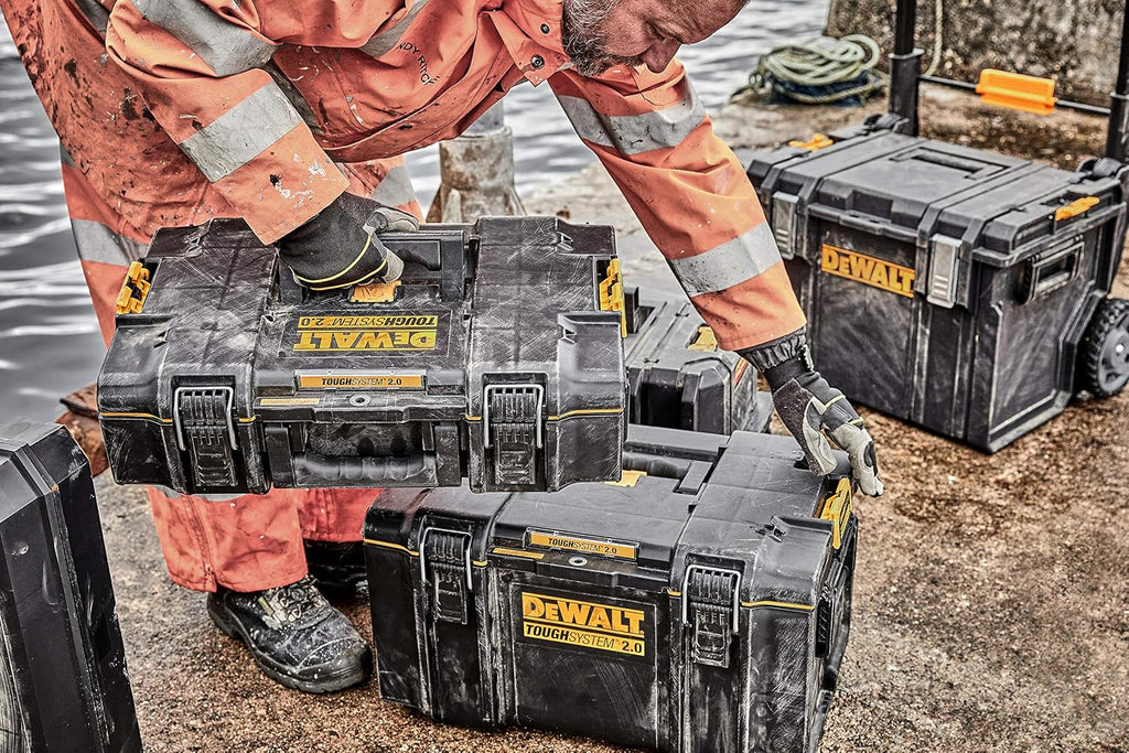 Durable DS300 toolbox with IP65 seal, 50kg load, auto-latching, removable tray, and tracker-ready design—ideal for secure, stackable jobsite tool storage.