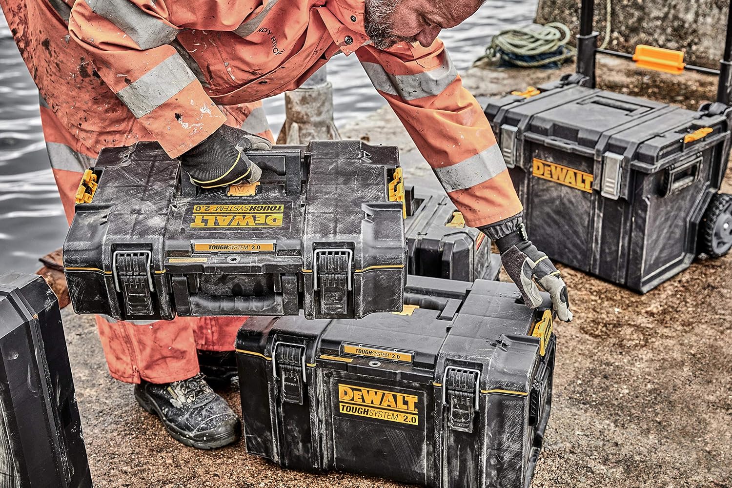 Durable DS300 toolbox with IP65 seal, 50kg load, auto-latching, removable tray, and tracker-ready design—ideal for secure, stackable jobsite tool storage.
