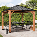 Big Leaf 10'x10' Wood Gazebo with Galvanized Steel Roof - Hardtop Gazebo with Cedar Frame Permanent Outdoor Structure for Garden, Backyard and Patio