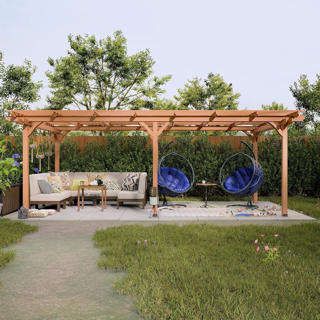 Echo Voyage 12' x 16' Outdoor Wood Pergola, Wooden Patio Pergola Gazebo for Climbing Plant Support, Garden,Brown