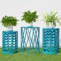 Y&M Set of 3 Nesting Metal Round Coffee Table, Side Table End Table for Indoor Outdoor Multifunctional Use,Heavy Duty Metal Plant Stand Decorative Garden Stool- Blue(Ship from US)