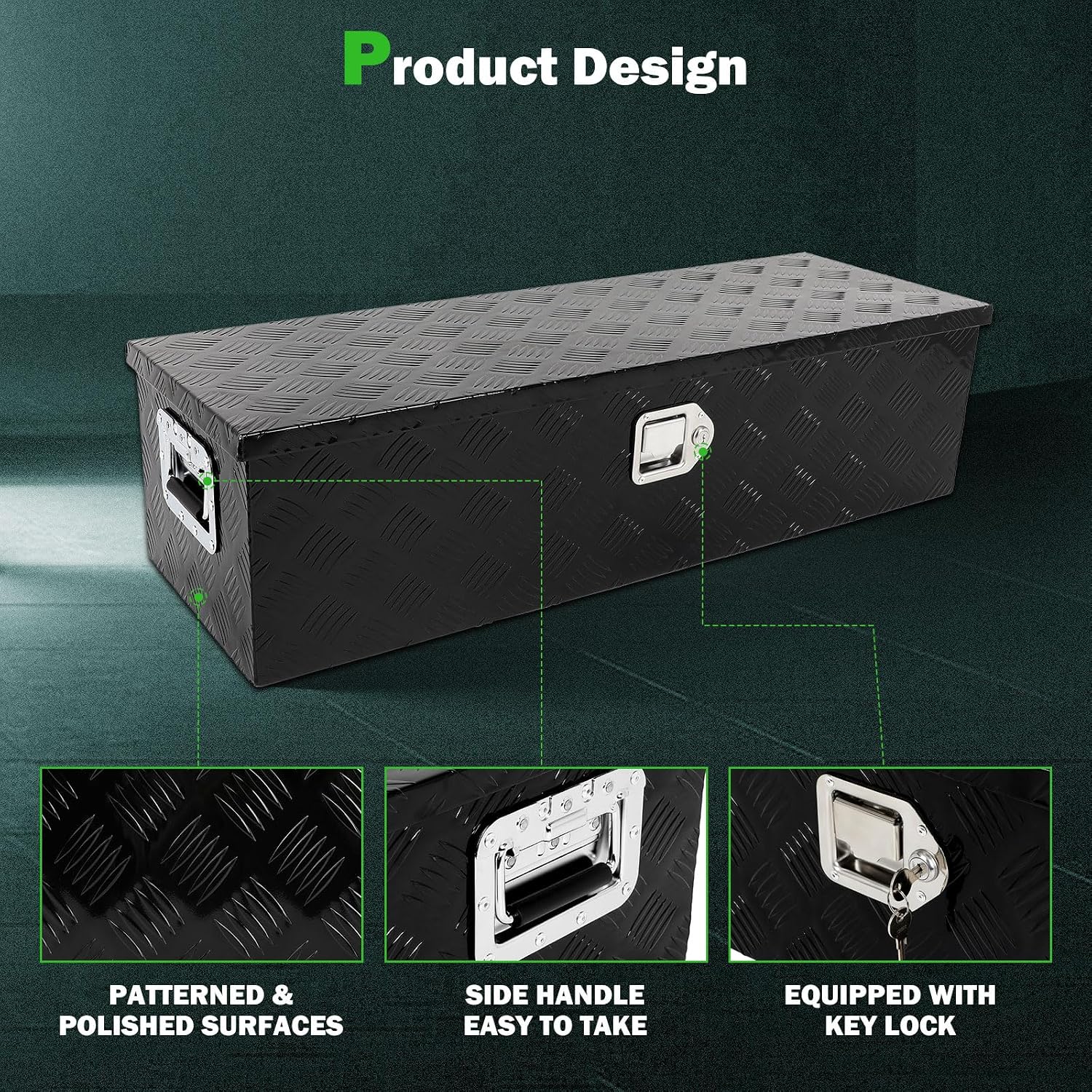 SCITOO 39 Inch Truck Bed Tool Box,Aluminum Heavy Duty Diamond Plate Crossover Storage for Most Full Size Pickups,Lockable Weatherproof Chest,Fits 39' Truck Beds,Easy Access to Load and Unload