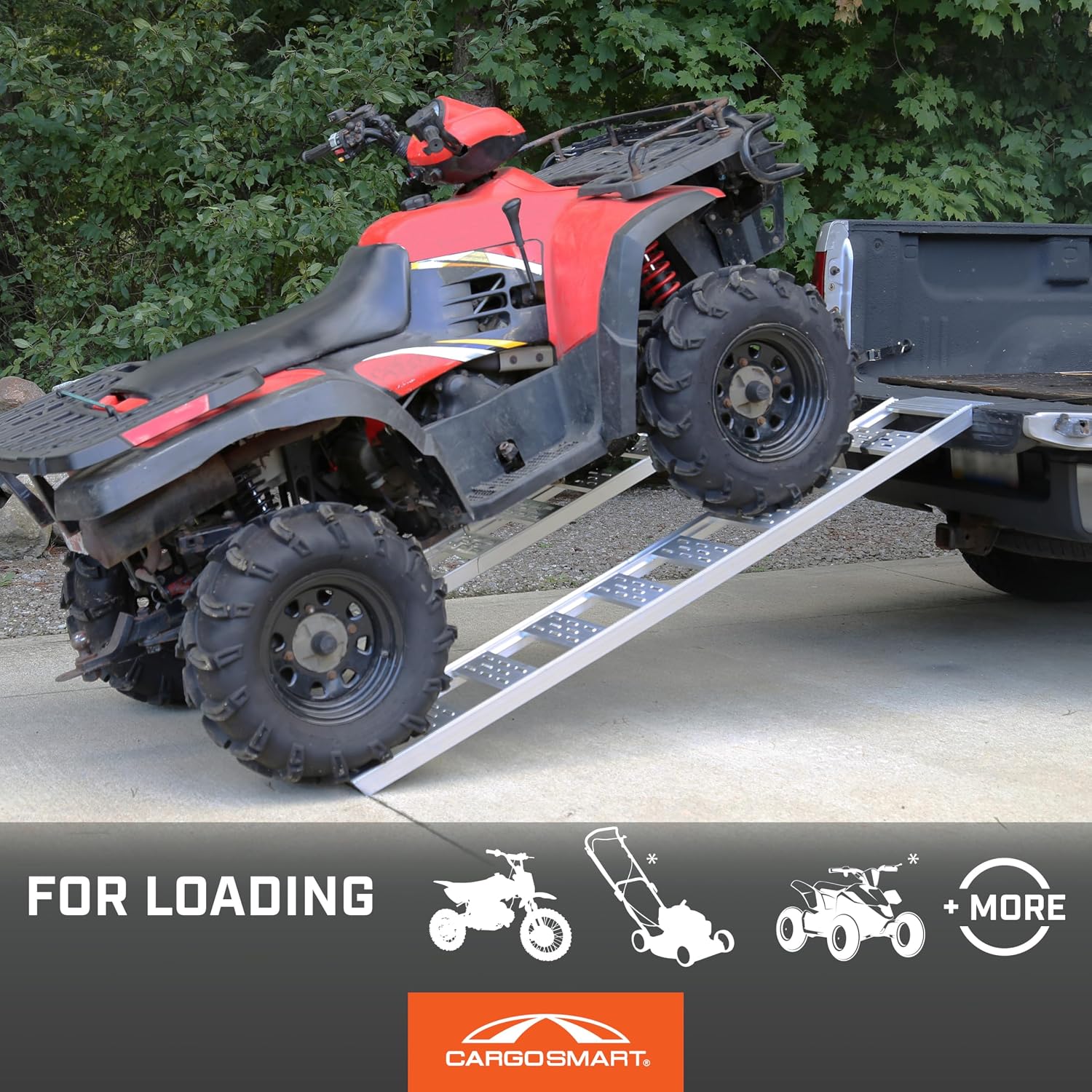 CARGOSMART Aluminum Straight Fixed Ramp with Treads (2pk) - Easily and Safely Load and Unload Light Equipment, Lawn Tractors, ATVs and More, 1,250 lb. Capacity, 12' W x 78' L