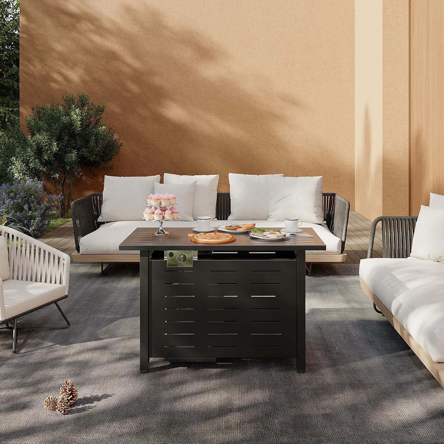 Aoxun 40 Inch Outdoor Propane Fire Pit - 50,000 BTU Gas Fire Pit Table with Lava Rocks, Patio Heater Rectangle Fire Table with Removable Lid & Waterproof Cover for Deck, Backyard, Garden, Black
