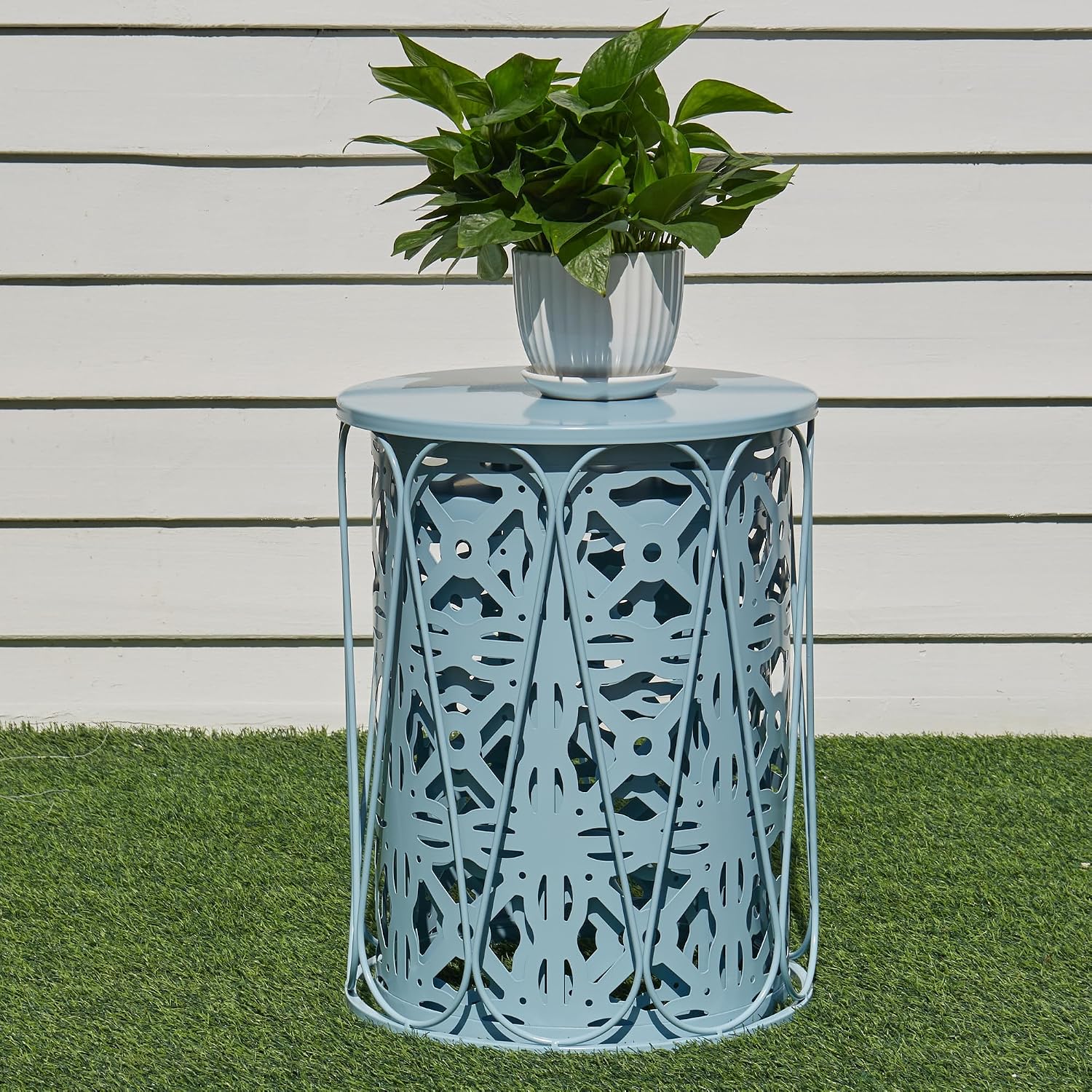 Y&M Set of 3 Heavy-Duty Round End Table, Side Table, Coffee Table for Indoor Multifunctional Use, Outdoor Decorative Garden Stool Plant Stand-Blue