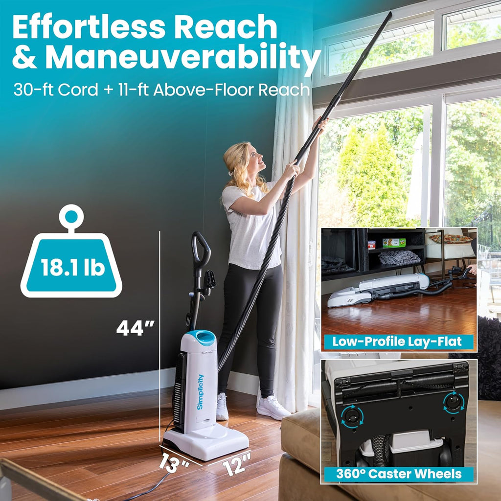 Premium Allergy Upright Vacuum Cleaner – Multi-Surface Bagged Vacuum Cleaner for Home with Charcoal HEPA Filter Media, Powerful Pet Hair Pickup, Brushroll Activation Switch, S26