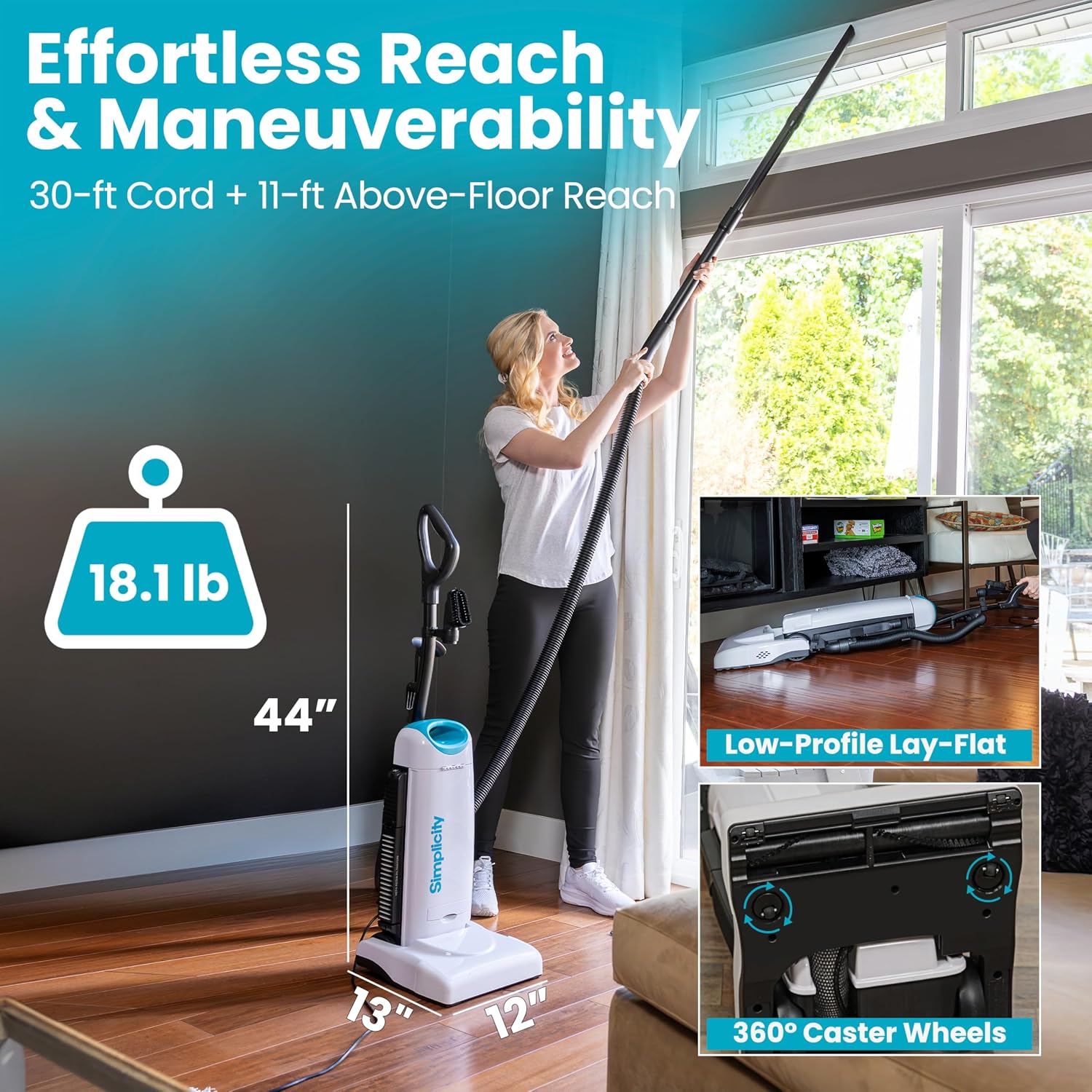 Premium Allergy Upright Vacuum Cleaner – Multi-Surface Bagged Vacuum Cleaner for Home with Charcoal HEPA Filter Media, Powerful Pet Hair Pickup, Brushroll Activation Switch, S26