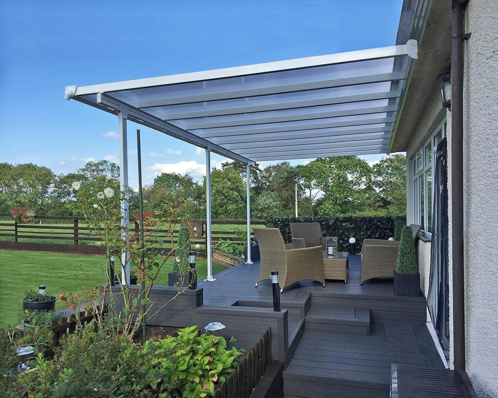 Palram - Canopia Feria Patio Cover 10' x 18' White/White Outdoor Canopy Awning, Waterproof, Shade, Outside Shelter For Backyard, Gutters, with 100% UV Protection
