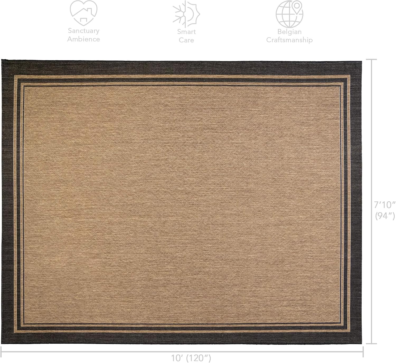 Gertmenian Indoor Outdoor Classic Flatweave Area Rug, Stain & UV Resistant Carpet, Deck, Patio, Poolside & Mudroom, 8x10 Ft Large, Border, Black Tan, 21515