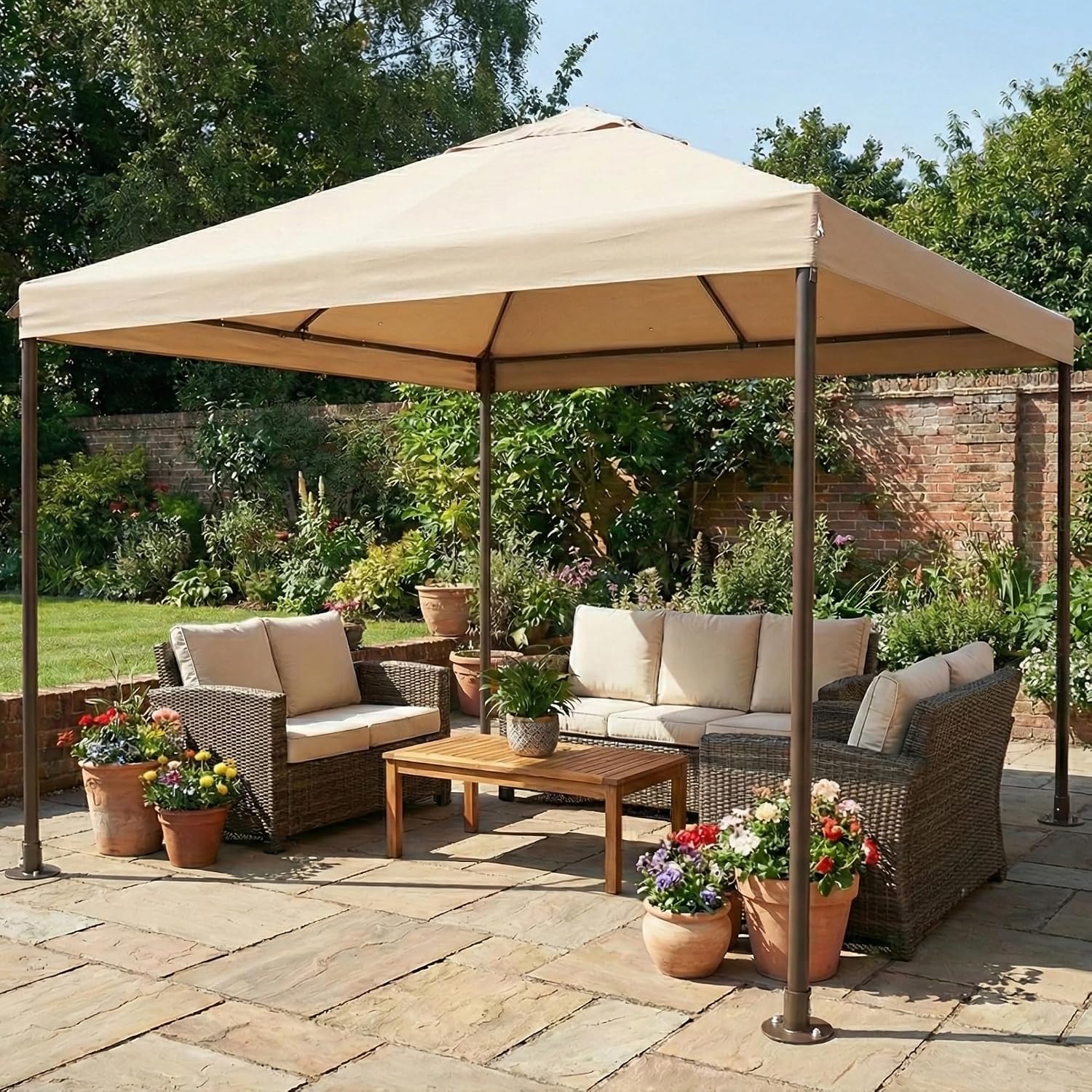 Garden Winds Heavy Duty Reinforced RipLock 500 Replacement Canopy Top Cover Compatible with Abba Patio 10' x 10' Gazebo Model APG233MBW - Beige