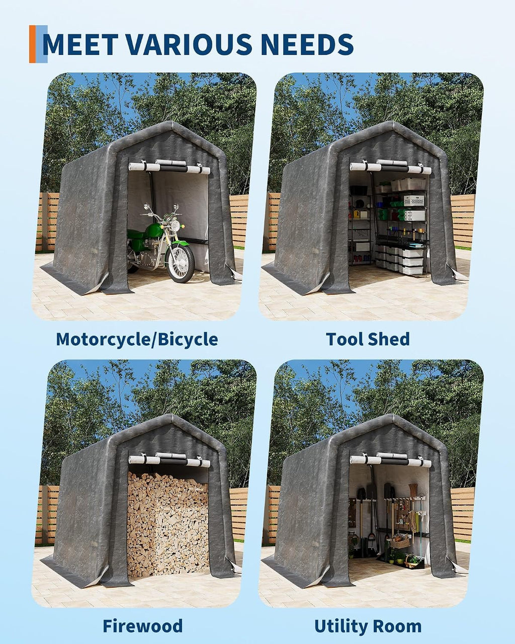 6X8 FT Heavy-Duty Portable Outdoor Storage Shed, Waterproof Carport Shelter with Roll-Up Door for Motorcycle, Bike, Lawn Mower & Tools