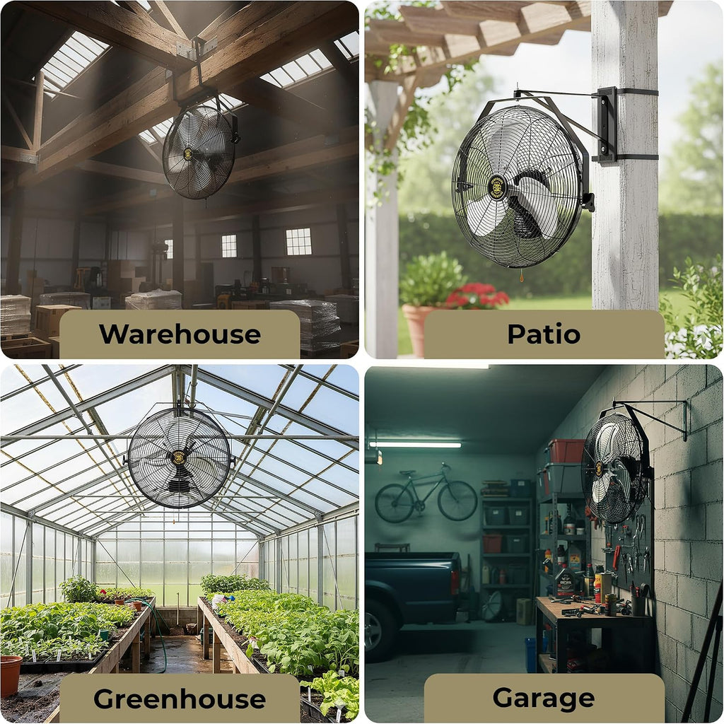 ZeboZap Walll and Pillar Mount Fan18 Inch IP44 Waterproof, 10ft Power Cord, 3 Speed, 4000CFM, Best for Commercial, Warehouse, Greenhouse, Workshop, Covered Patio, Gazebo and Factory, ETL Certified
