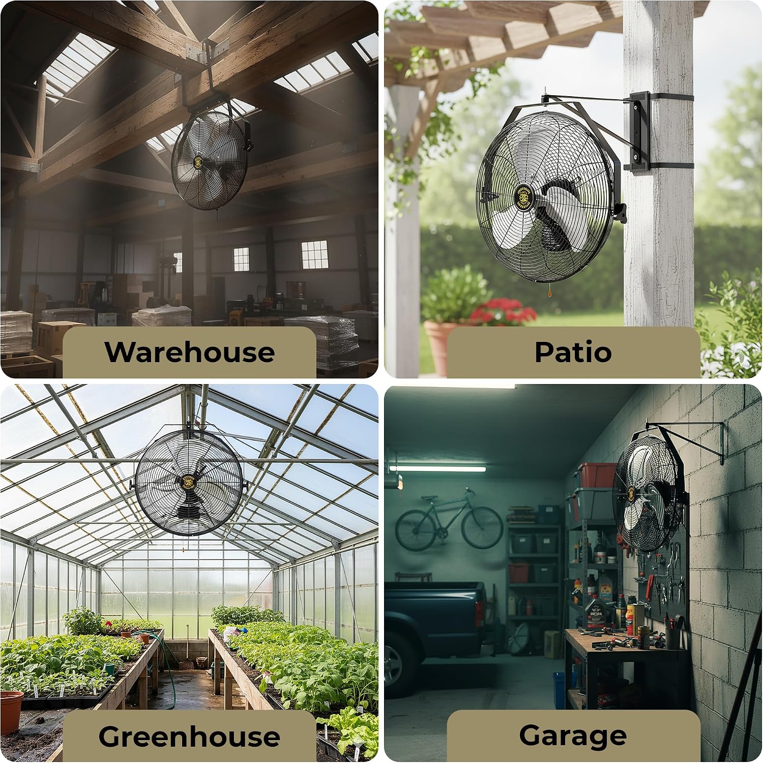 ZeboZap Walll and Pillar Mount Fan18 Inch IP44 Waterproof, 10ft Power Cord, 3 Speed, 4000CFM, Best for Commercial, Warehouse, Greenhouse, Workshop, Covered Patio, Gazebo and Factory, ETL Certified