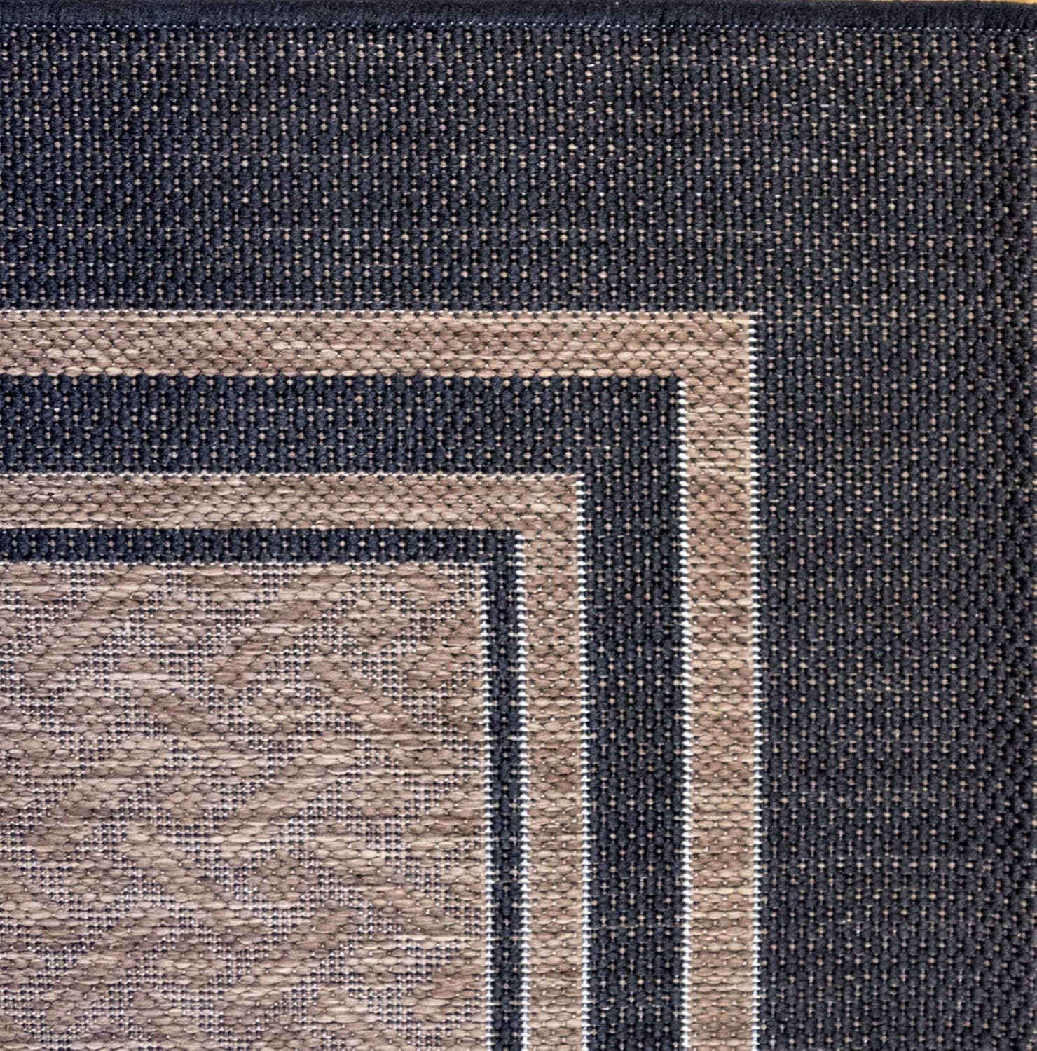Gertmenian Indoor Outdoor Classic Flatweave Area Rug, Stain & UV Resistant Carpet, Deck, Patio, Poolside & Mudroom, 8x10 Ft Large, Border, Black Tan, 21515
