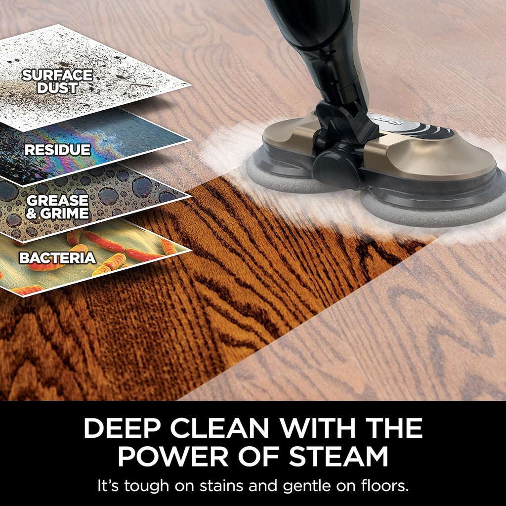 Shark S7001 Mop, Scrub & Sanitize at The Same Time, Designed for Hard Floors, with 4 Dirt Grip Soft Scrub Washable Pads, 3 Steam Modes & LED Headlights, Gold