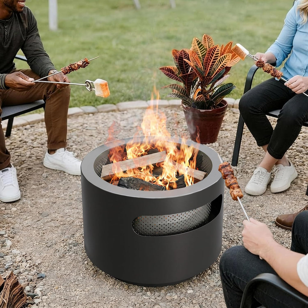 ALAULM 25 Inch Smokeless Fire Pit Tabletop, Stainless Steel Wood Burning Firepit for Outdoor Patio, Includes Weather-Resistant Cover