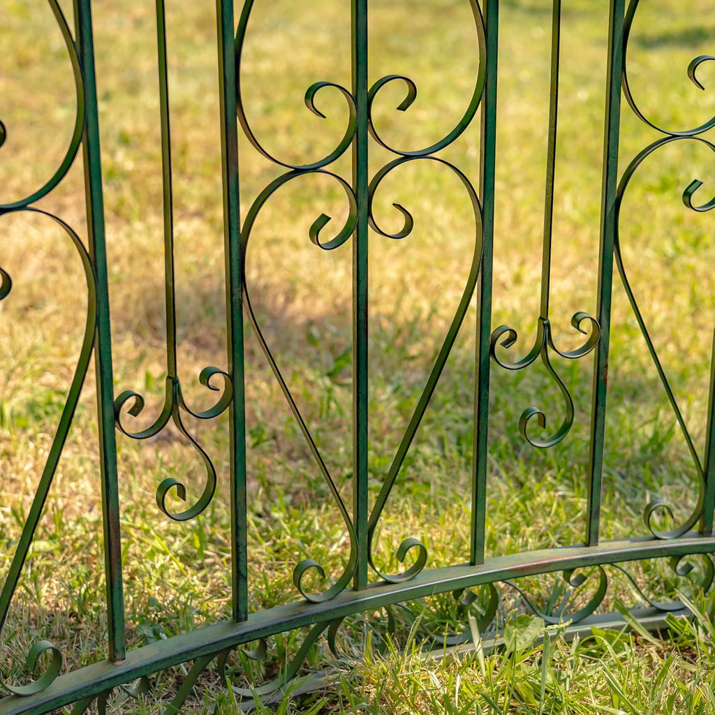 11.25ft. Tall Round Iron Gazebo with Four Side Walls & Flowers Baskets Seville (Antique Green)