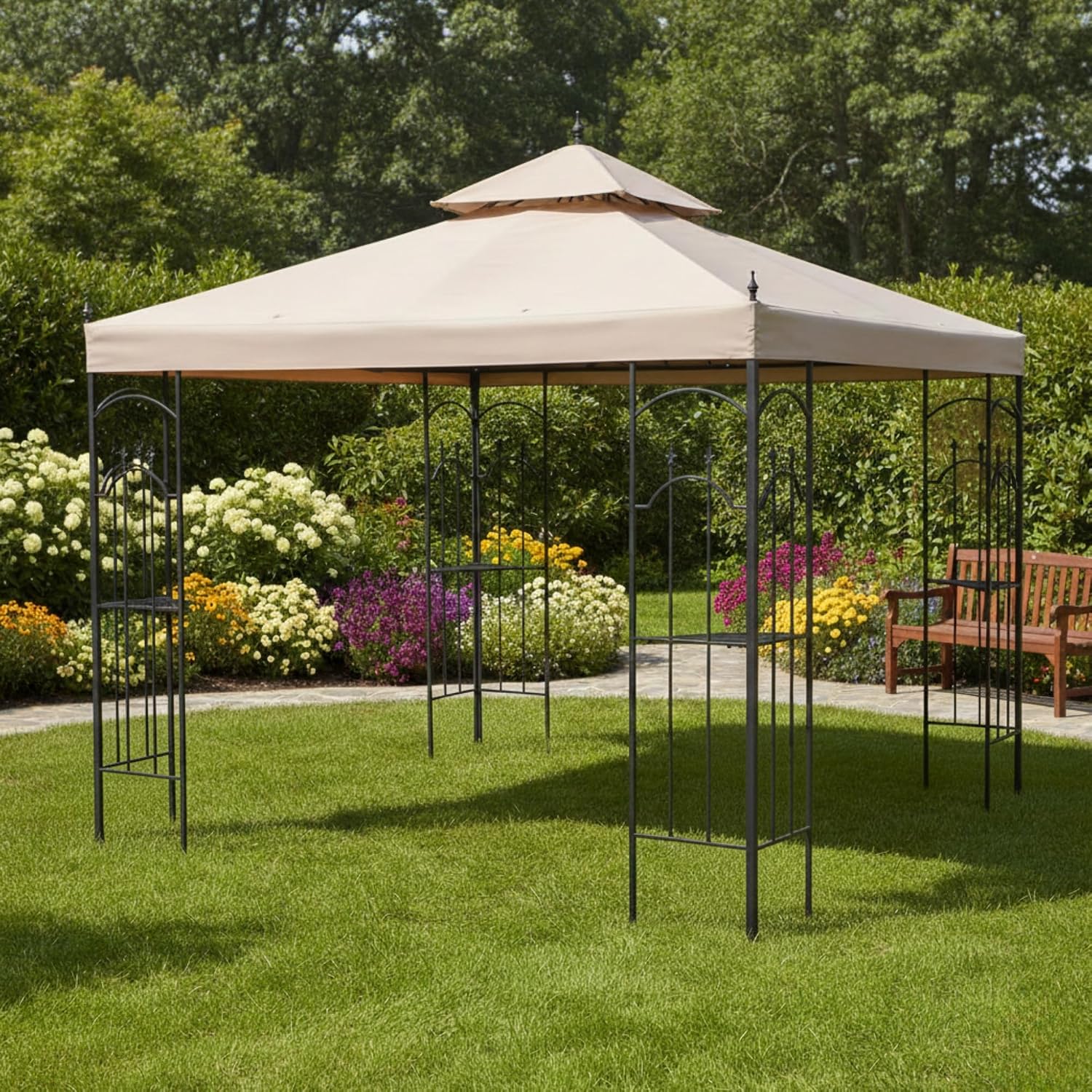 Garden Winds Heavy Duty Reinforced RipLock 500 Replacement Canopy Top Cover Compatible with Arrow 10' x 10' Gazebo Models 61821, HD-61821, 618221, 618221-C, GGHL00019 - Beige