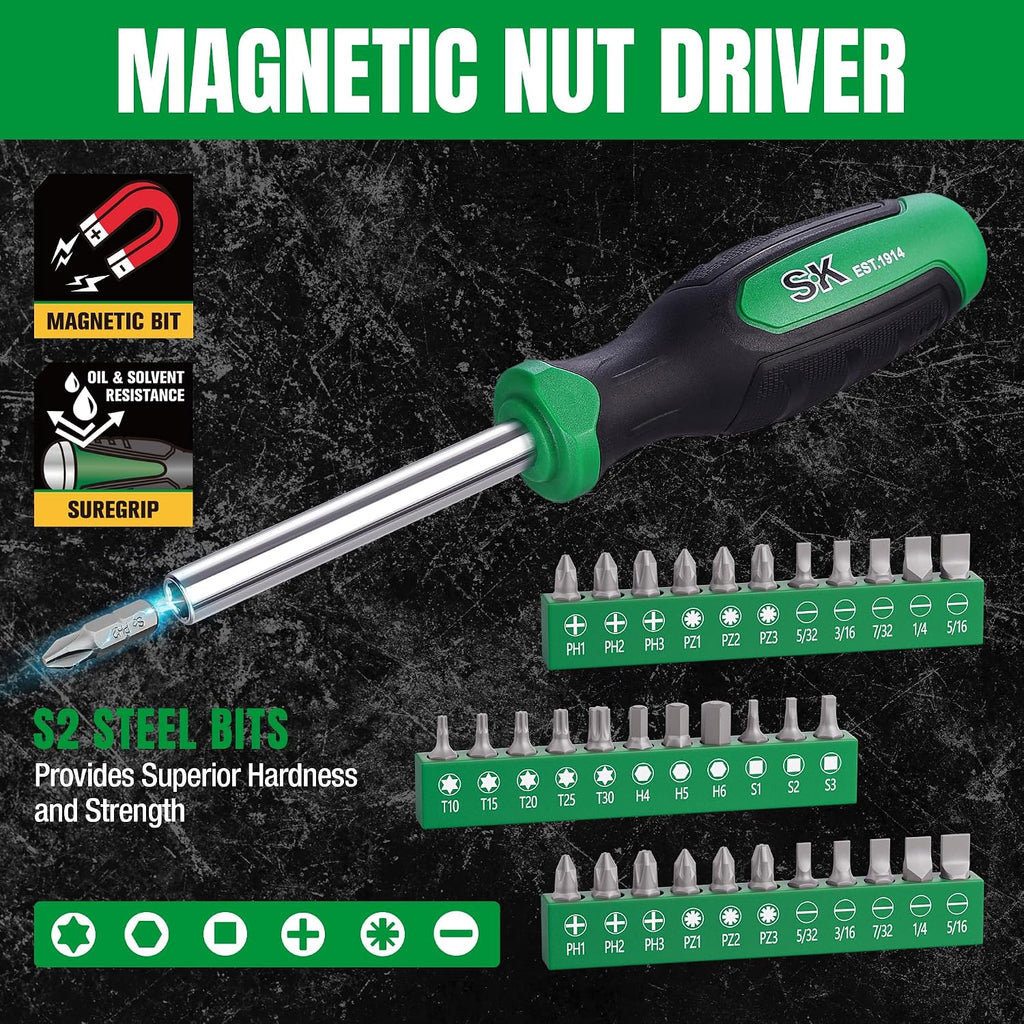 SK Mechanics Tool Set, 1/4' & 3/8' & 1/2' Drive Socket with 216-P Ratchet, 149-Piece, SAE & Metric, SuperKrome Finish, with Storage Suitcase