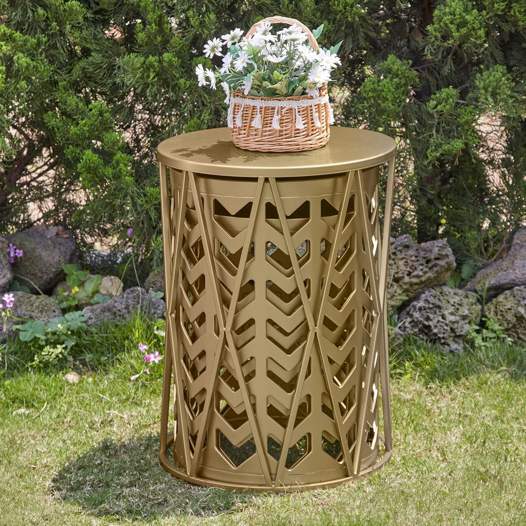 Y&M Set of 3 Gold End Tables, Nesting Metal Round Coffee Table, Heavy Duty Metal Plant Stand Garden Stool, Outdoor Multifunctional Use