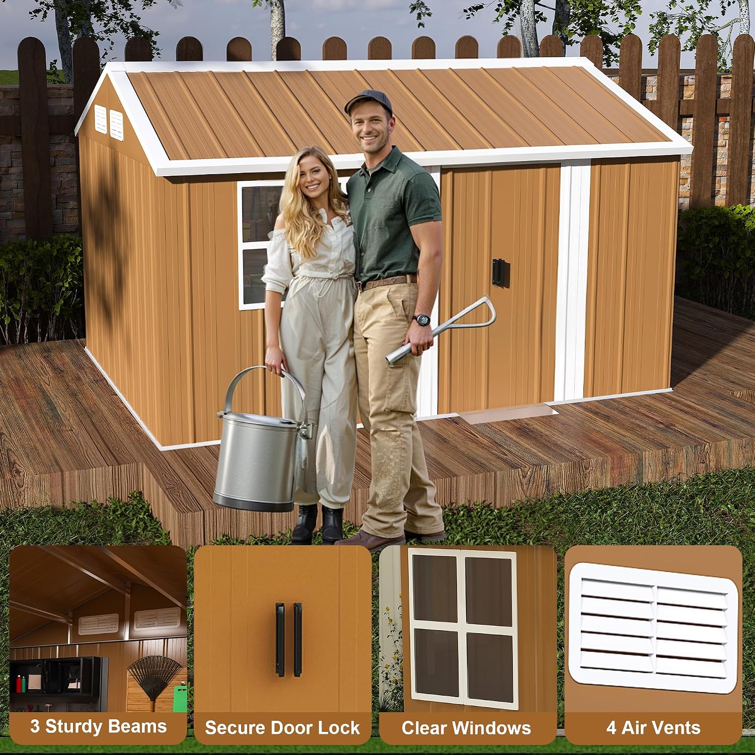 8x12 Outdoor Storage Shed, Heavy Duty Metal Shed, Lockable Garden Sheds with Sliding Door, Window and Airflow Design, Waterproof Steel Tool Sheds & Outdoor Storage for Backyard