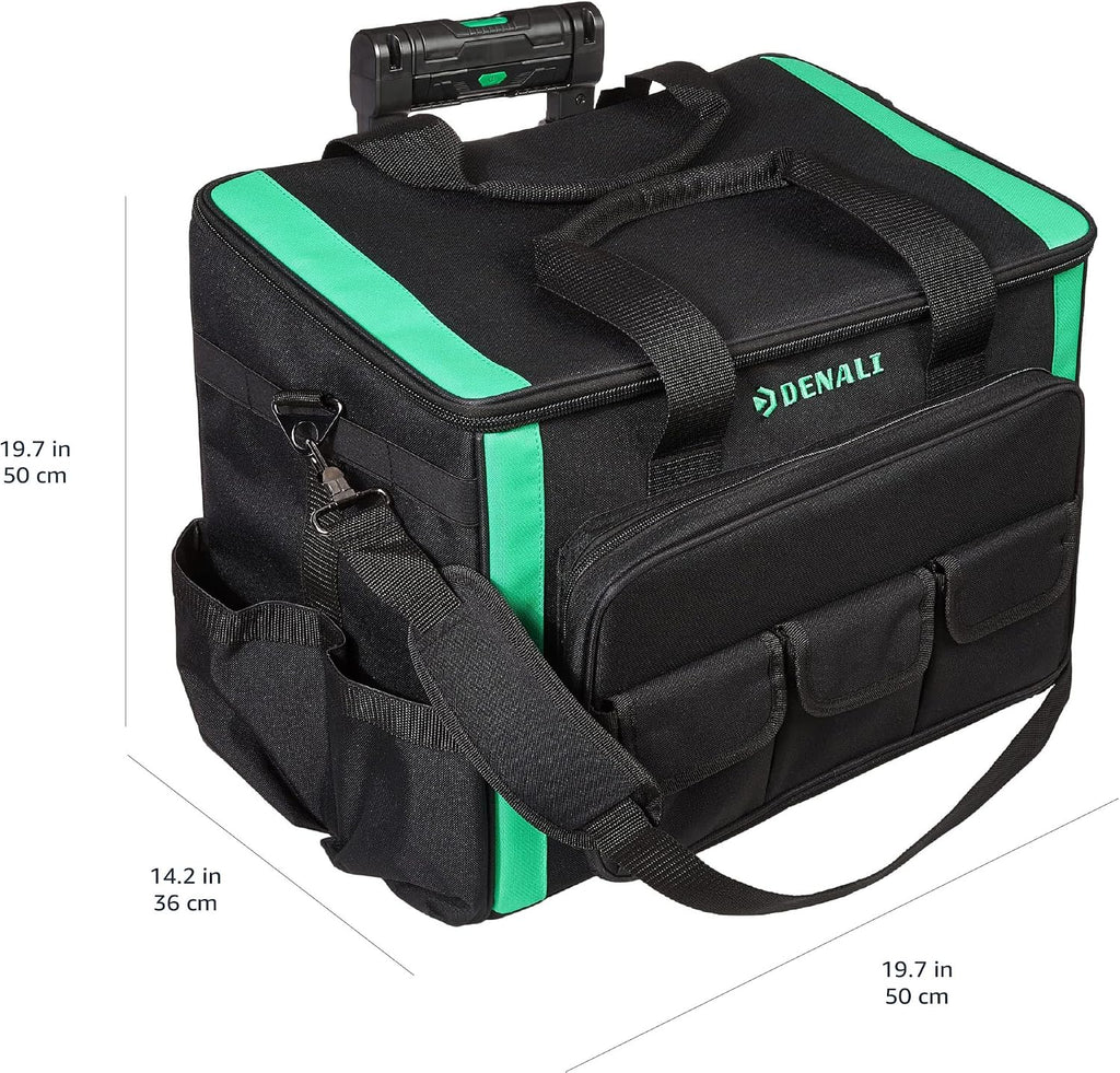 Amazon Basics Tool Storage Rolling Bag with LED Light, 20 Pockets, Adjustable Shoulder Strap, Black