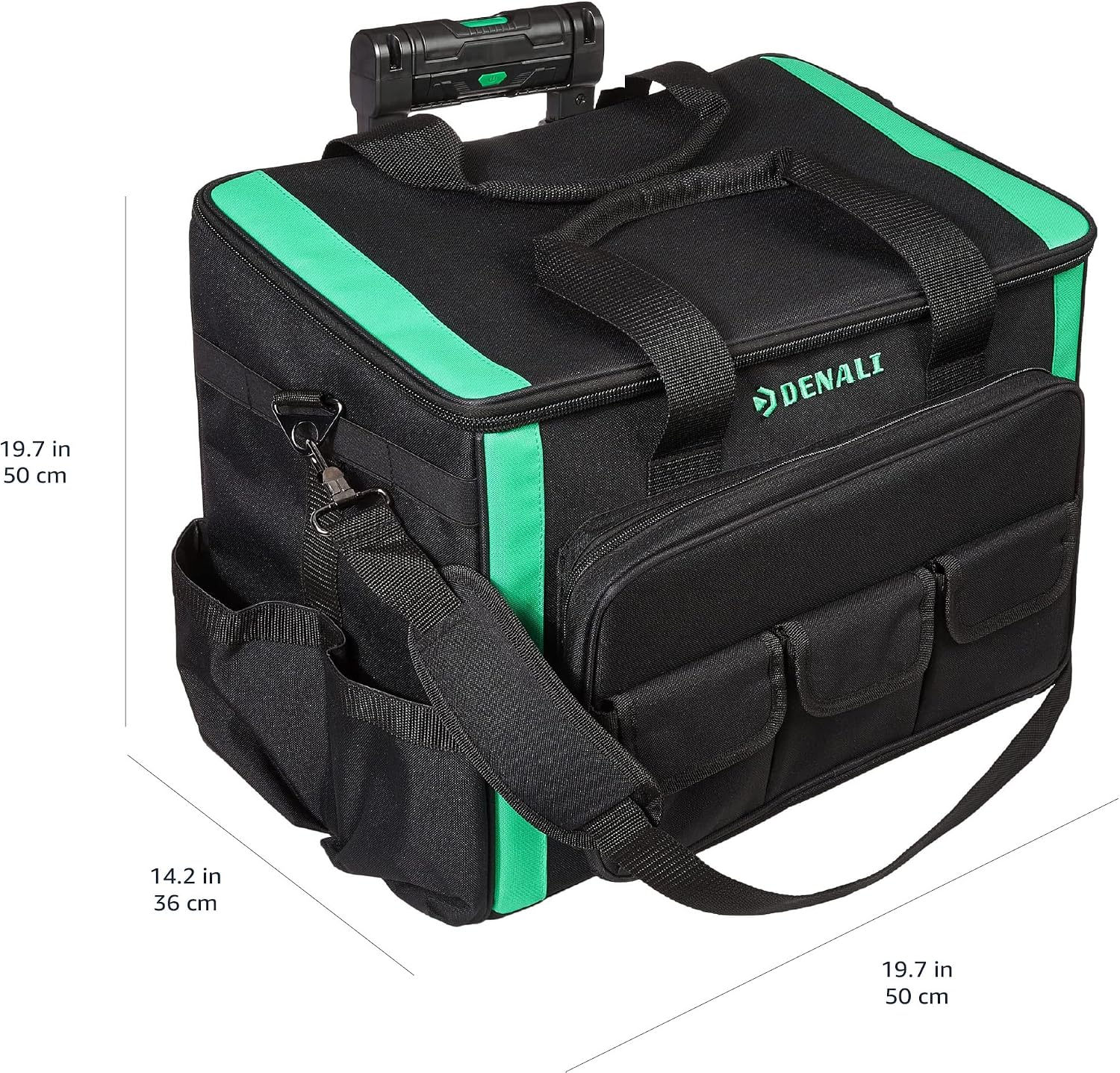 Amazon Basics Tool Storage Rolling Bag with LED Light, 20 Pockets, Adjustable Shoulder Strap, Black