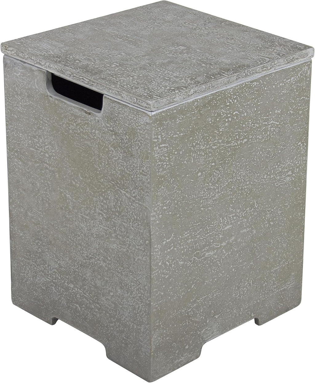 AMS Fireplace | Elementi Square Travertine Light Grey Propane Tank Cover | Marble Porcelain Top with Concrete GFRC Base | 15.9 × 15.9 × 20 inches | Suited For Riviera Light Grey Fire Pit Table