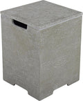 AMS Fireplace | Elementi Square Travertine Light Grey Propane Tank Cover | Marble Porcelain Top with Concrete GFRC Base | 15.9 × 15.9 × 20 inches | Suited For Riviera Light Grey Fire Pit Table