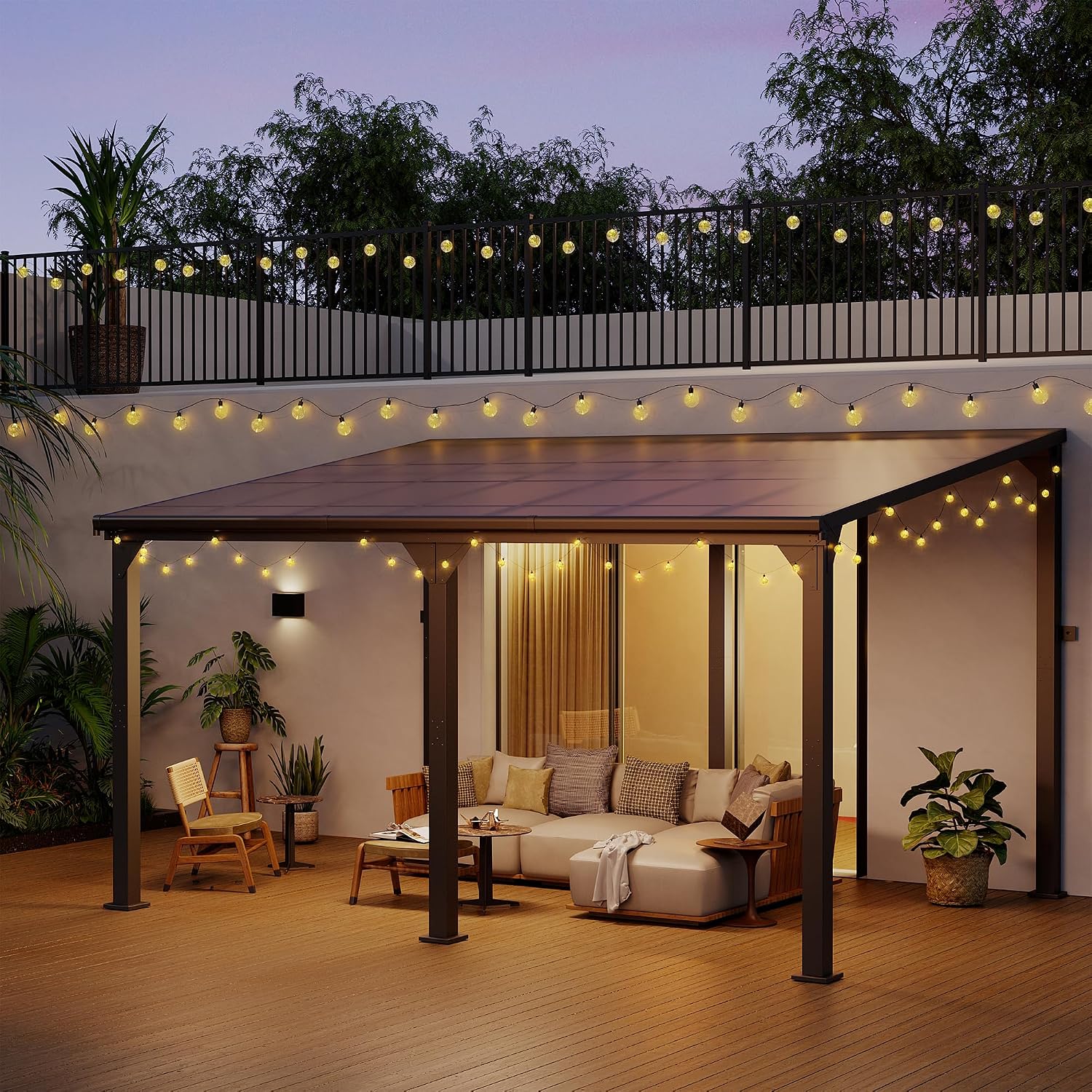 Pamapic 10 * 14FT Pergola,4 * 4 Inch Thickened Pillars & Enlarged Base,Outdoor Hardtop Lean to Gazebo,Wall Mounted Pergola,Pergolas Gazebos Clearance,Aluminum Frame Pergola,UV Resistant Patio Roof