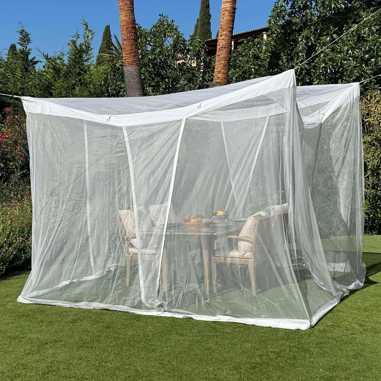 Mosquito Net for Patio 8.2 x 8.2 FT | Very Large Sizes & Fabric Designed for Outdoors | Insect House Screen Netting for Gazebo, Porch & Garden Terrace | White Outside Canopy Bug Protection