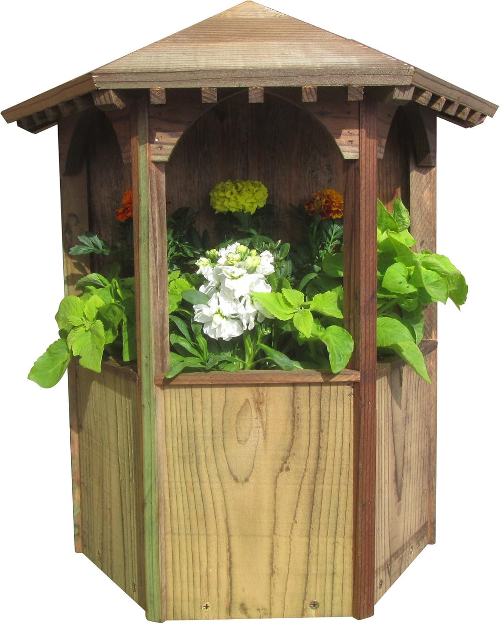 SamsGazebos Wall Mount English Garden Style Wood Gazebo Planter with Decorative Roof, 19-1/2 by 19 by 9-Inch, Brown