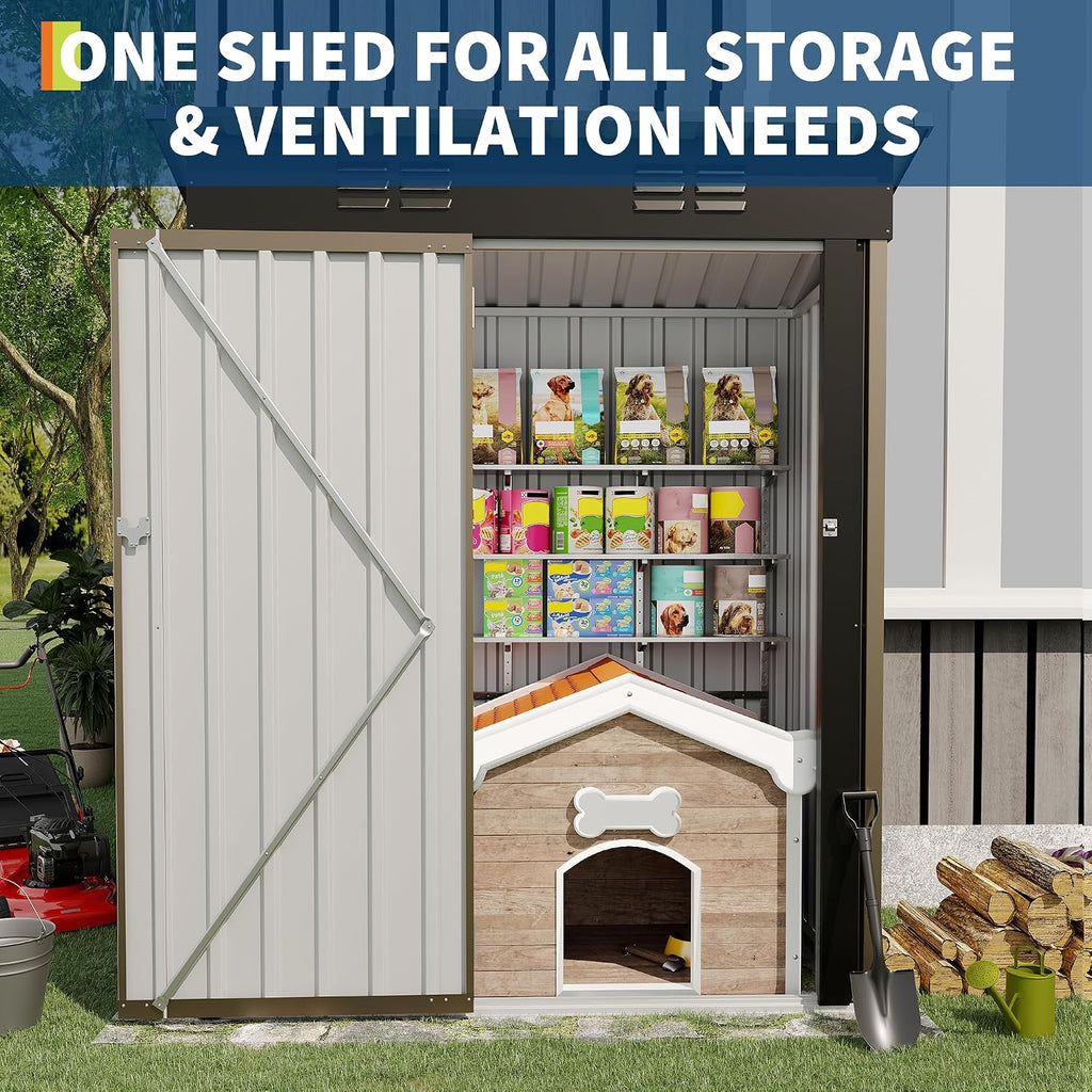 Garvee Metal Tool Shed with Single Door - Slanted Roof, Small Size, 5x3FT, Garden Storage, Outdoor Iron Tool Storage