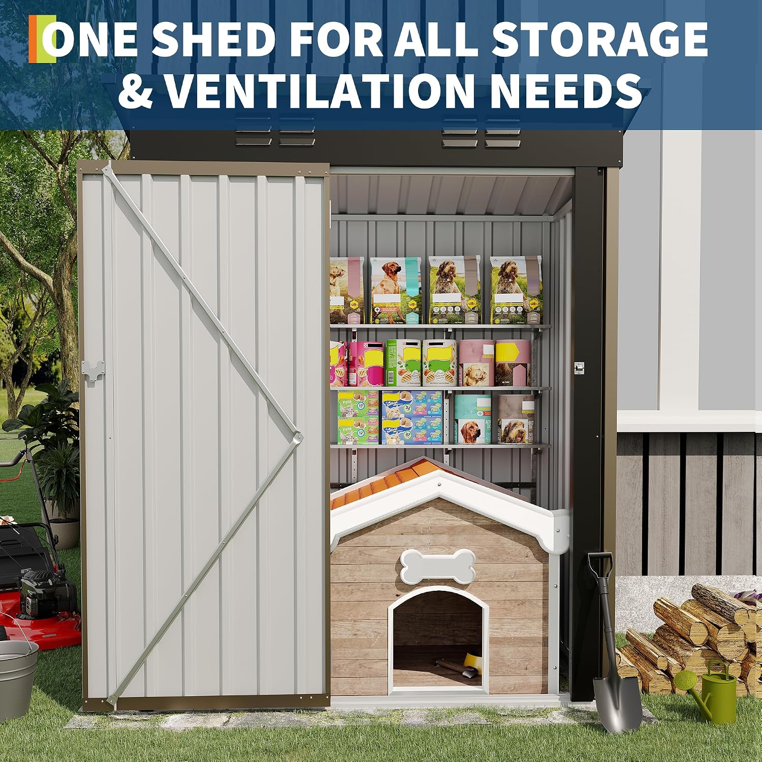 Garvee Metal Tool Shed with Single Door - Slanted Roof, Small Size, 5x3FT, Garden Storage, Outdoor Iron Tool Storage