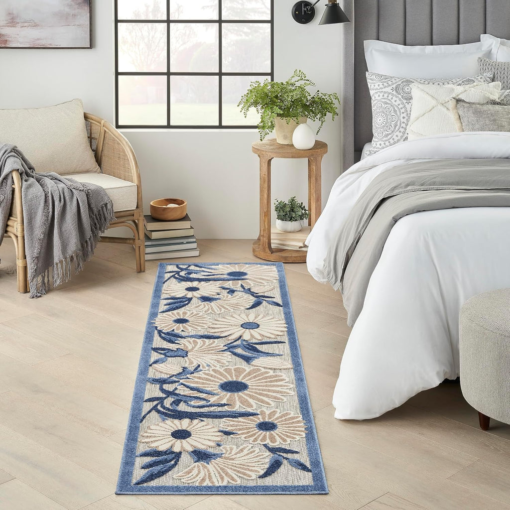 Nourison Home Aloha Blue Grey 2'3' x 12' Area Rug - Easy Clean, Non Shedding, Bed Room, Living Room, Dining Room, Kitchen (12' Runner)