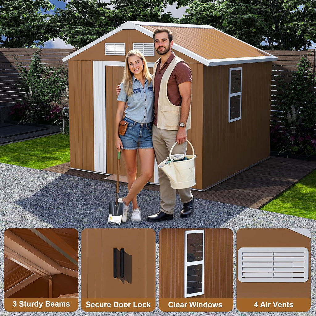 Outdoor Storage Shed, Heavy-Duty Metal Steel Shed with Windows, Lockable Door & Ventilation, Weatherproof Garden Shed for Backyard, Lawn, and Tool Storage (4x6 FT)