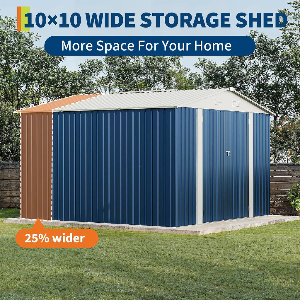 Garvee 10 X 10 FT Outdoor Storage Shed,Metal Garden Sheds&Outdoor Storage Clearance, Large Outdoor Storage Shed for Tools, Lawn Equipment, Garden Supplies - All Weather Lockable Metal Shed