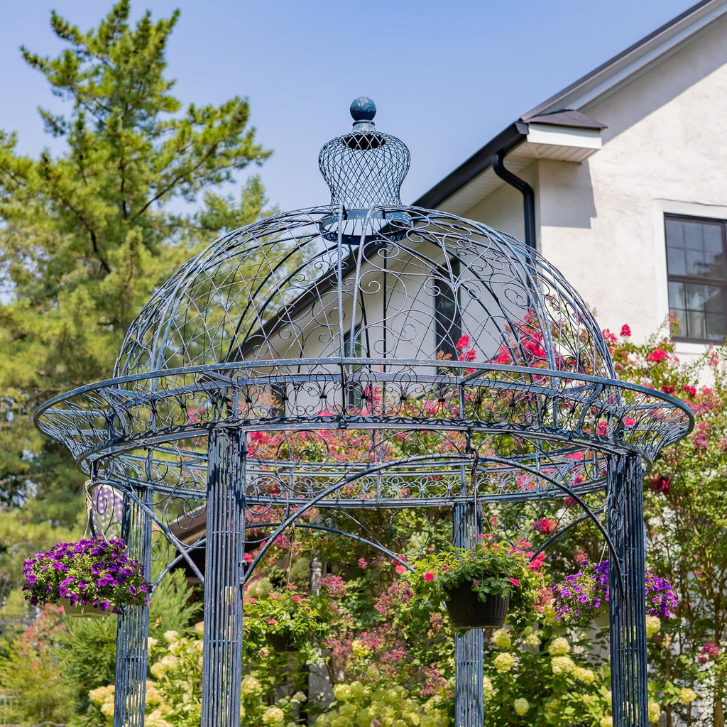 13ft. Tall Round Metal Garden Gazebo in Antique Finish (Antique Blue)